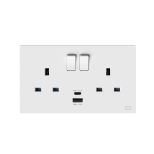 DP Double Switched Socket + USB  + C Type with LED Indicator